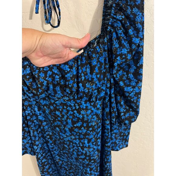 Topshop Midnight Blue Floral Milkmaid Style Boho Dress - Picture 6 of 13